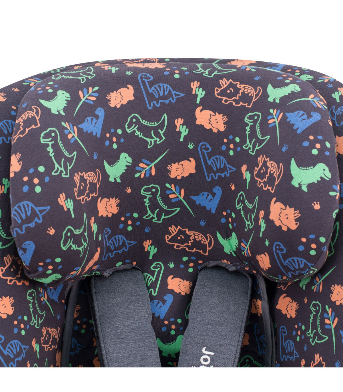 Joie Spin 360 e Nuna Rebl - detalhe da cabeça do Happy Dino