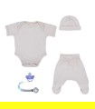 Cremefarbenes First Wear Set mit Schnullerhalter - 1