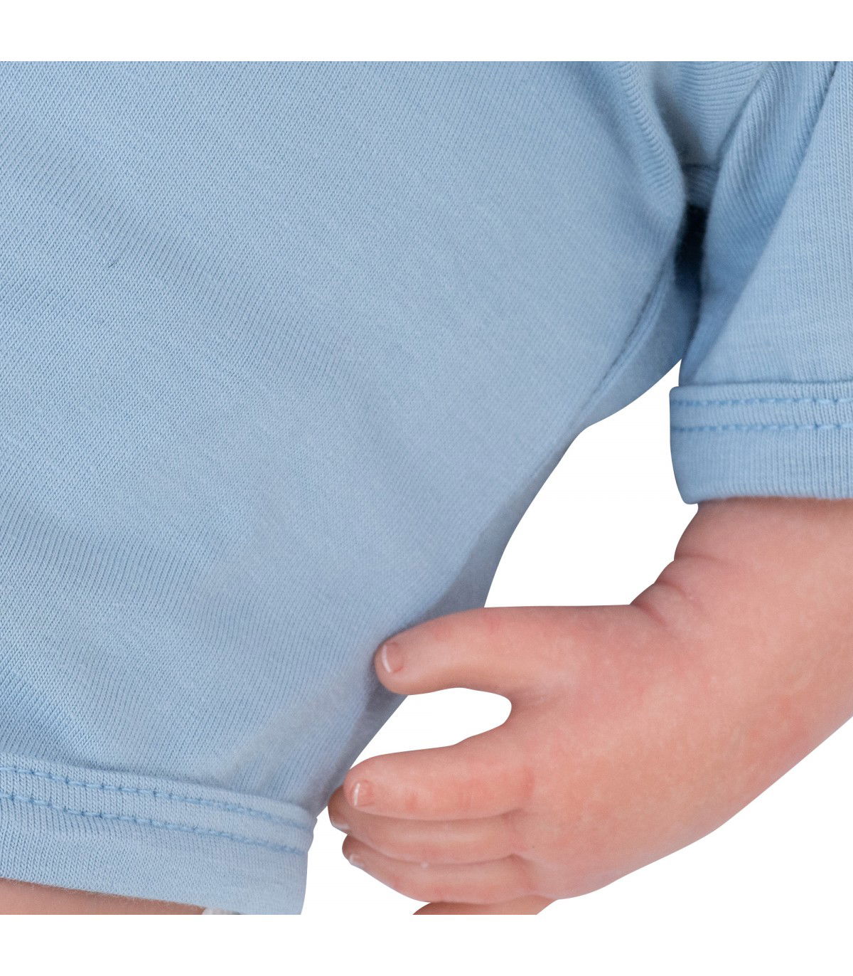 Body de primeiro uso para bebê Azul Bebê Manga Curta - Detalhe do Braço