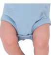 Body de primeiro uso para bebê Azul Bebê Manga Curta - Detalhe Perna